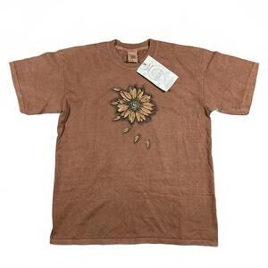 Earth Creations Mens NWT T-Shirt L Orange Brown Sunflower